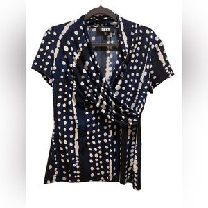DKNY Navy and White Dotted Blouse
